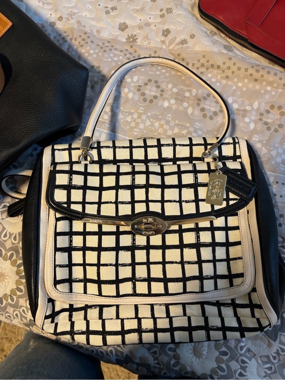 Coach Black and White Grid Shoulder Bag